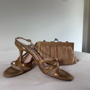 Elegant Gold Strappy Heels and Clutch Set